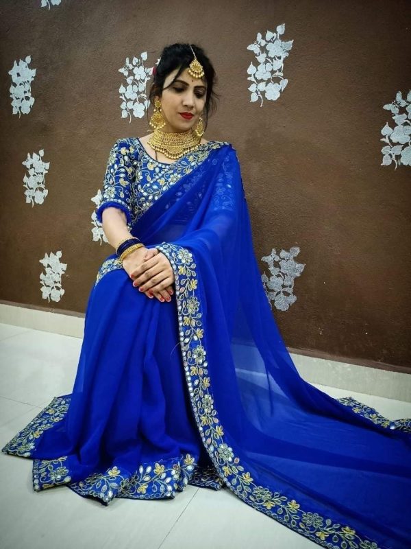 এক্সক্লুসিভ ওয়েটলেস জর্জেট এমব্রয়ডারি করা শাড়ি