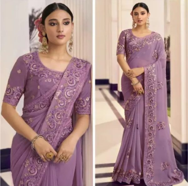 এক্সক্লুসিভ ওয়েটলেস জর্জেট এমব্রয়ডারি করা পার্টি শাড়ি