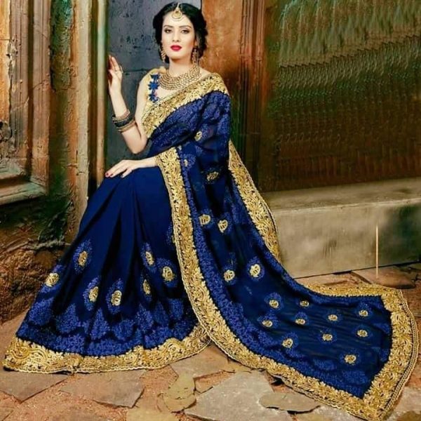 এক্সক্লুসিভ ওয়েটলেস জর্জেট এমব্রয়ডারি করা পার্টি শাড়ি