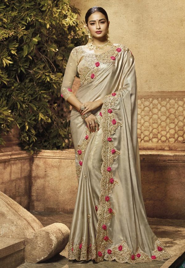 ইন্ডিয়ান  সিল্কের প্রিমিয়াম এমব্রয়ডারি করা শাড়ি