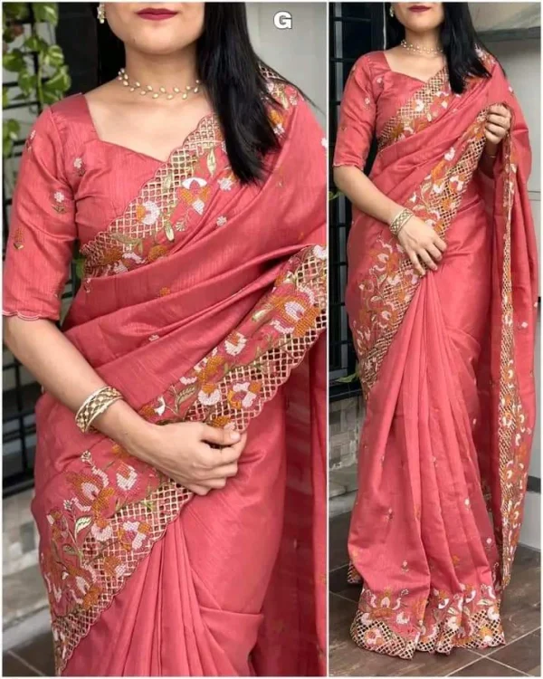 ইন্ডিয়ান বিচিত্রা সিল্কের প্রিমিয়াম এমব্রয়ডারি করা শাড়ি