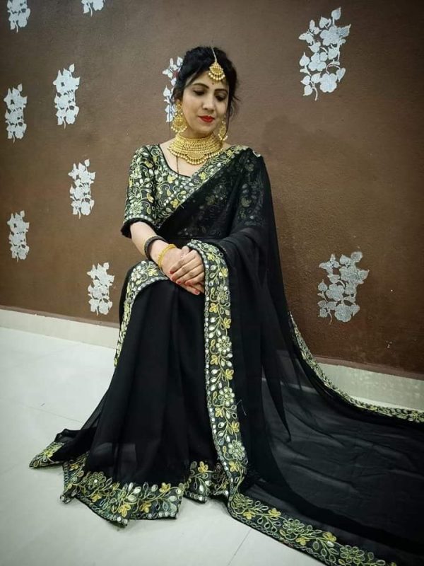 এক্সক্লুসিভ ওয়েটলেস জর্জেট এমব্রয়ডারি করা শাড়ি