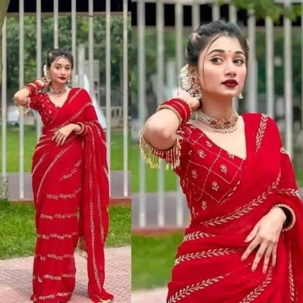 এক্সক্লুসিভ ওয়েটলেস জর্জেট এমব্রয়ডারি করা পার্টি শাড়ি