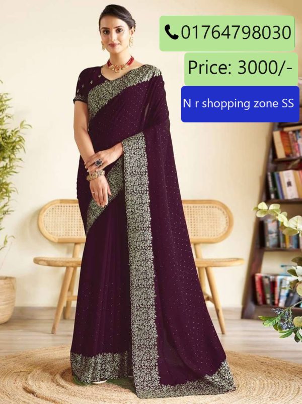 ইন্ডিয়ান বিচিত্রা সিল্কের প্রিমিয়াম এমব্রয়ডারি করা শাড়ি