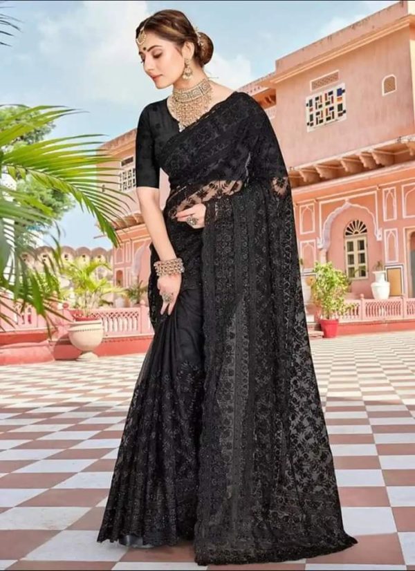 প্রিমিয়াম অর্গানজা ফ্যাব্রিক এমব্রয়ডারি করা পার্টি শাড়ি