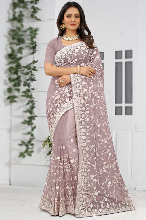 প্রিমিয়াম অর্গানজা ফ্যাব্রিক এমব্রয়ডারি করা পার্টি শাড়ি