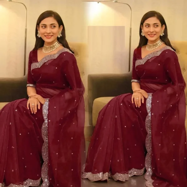 এক্সক্লুসিভ ওয়েটলেস জর্জেট এমব্রয়ডারি করা পার্টি শাড়ি