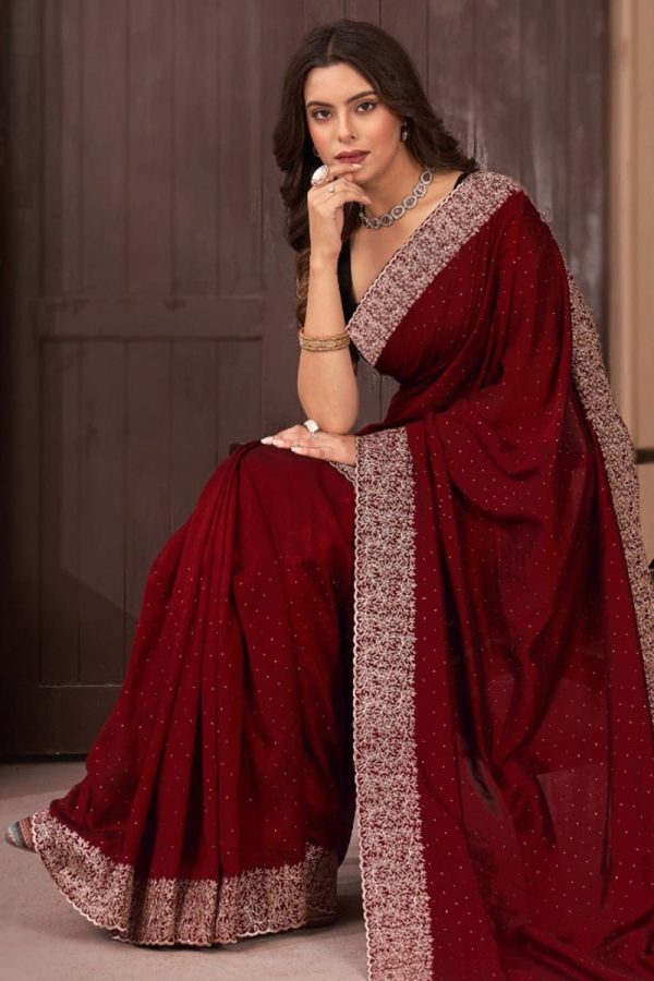 ইন্ডিয়ান সফট জর্জেট প্রিমিয়াম এমব্রয়ডারি করা শাড়ি