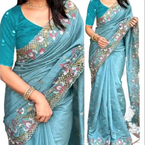 ইন্ডিয়ান বিচিত্রা সিল্কের প্রিমিয়াম এমব্রয়ডারি করা শাড়ি