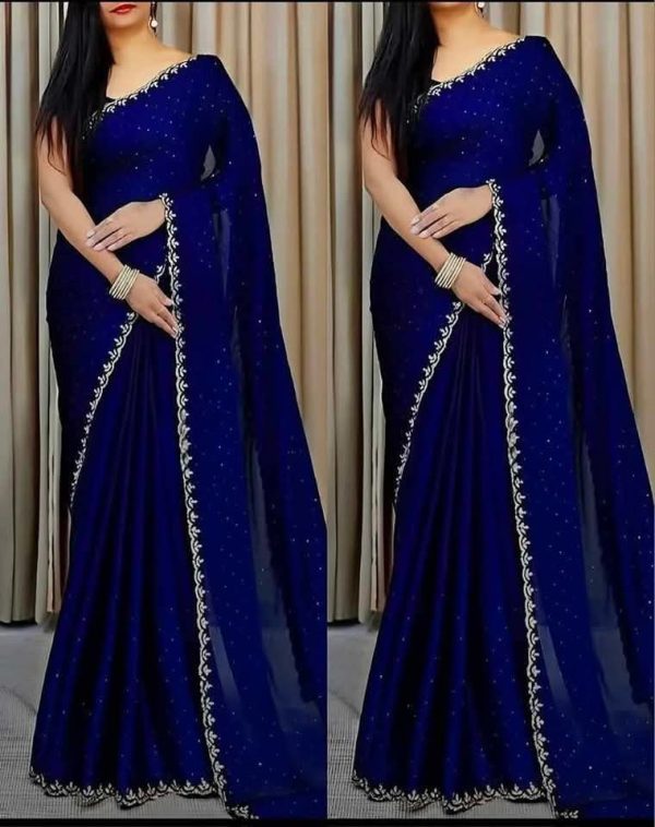 এক্সক্লুসিভ ওয়েটলেস জর্জেট এমব্রয়ডারি করা পার্টি শাড়ি