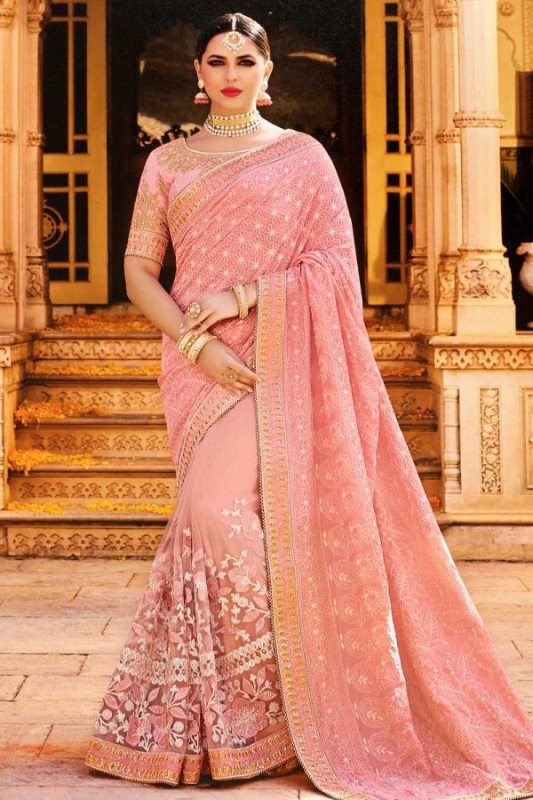 এক্সক্লুসিভ ইন্ডিয়ান ওয়েটলেস জর্জেট এমব্রয়ডারি করা শাড়ি