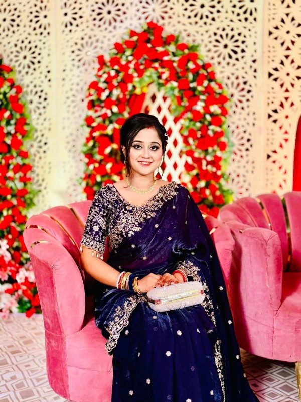 অরজিনাল জিম্মিচু কার্টওয়ার্ক এমব্রয়ডারি ও সিকুয়েন্স পার্টি শাড়ি